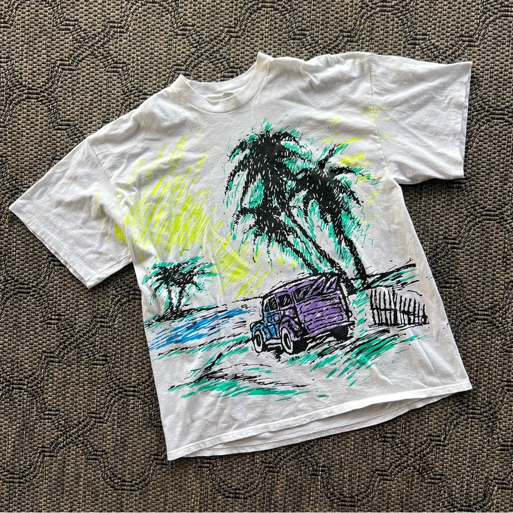 Vintage 1990 Sun Sportswear Surfer All‎ Over Print Single Stitch Shirt